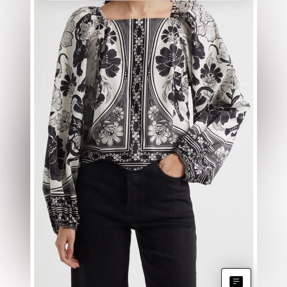 FARM Rio NWT Black Flowers Leopard Blouse